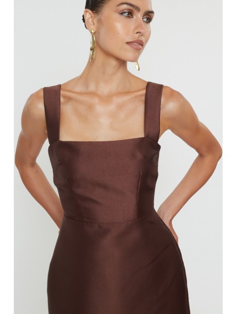 MIX AND MATCH Vasiliki Mini Dress Brown Καφέ Μίνι Φόρεμα